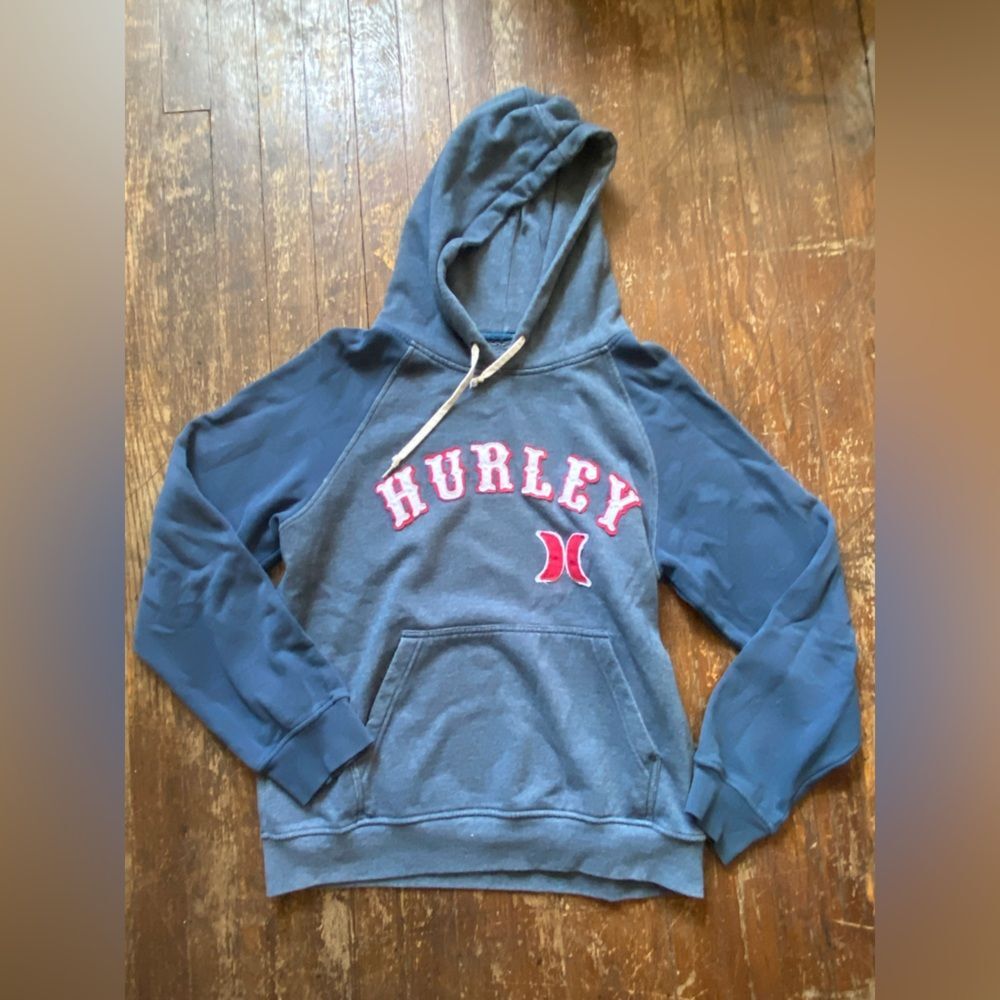 Hurley Blue Hoodie with Red Logo Men’s size SM